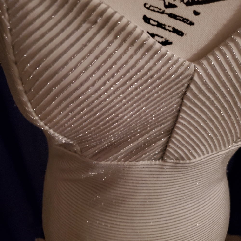 Dress-Stretchy, glitter trim, fits curvy, snug